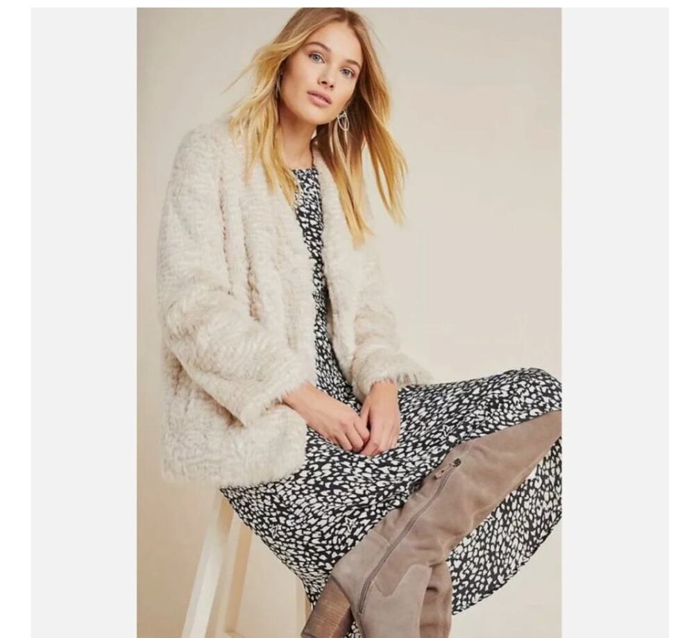 Anthropologie Unreal Fur Noemie Faux Fur Coat Small Cream Ivory
